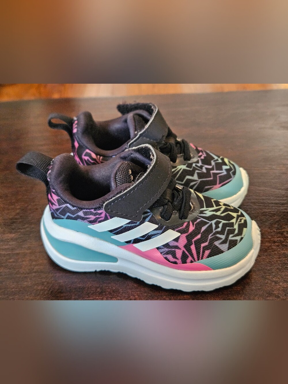 Adidas Toddler Black & Teal Sneakers with Pink Accents